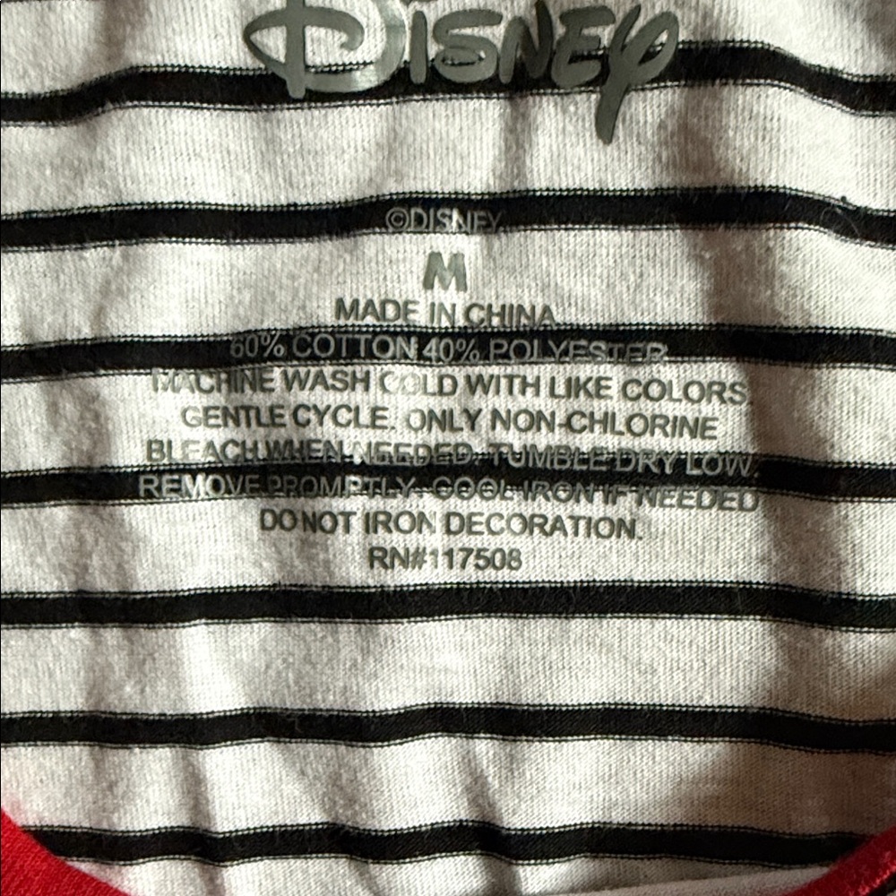 Juniors Disney Mickey Mouse Striped Tee Medium/Small - Black, White, and Red - Picture 2 of 2